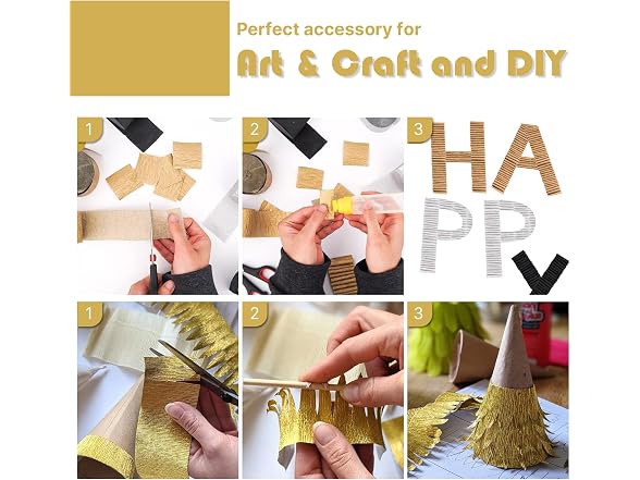 PartyWoo Black and Gold Metallic Black Crepe Paper Streamers