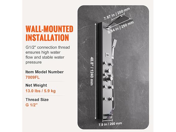 Shower Panel System, 5 Shower Modes, Digital