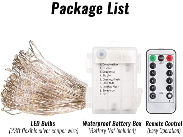 ANJAYLIA 2Pc 33Ft Fairy Lights Battery