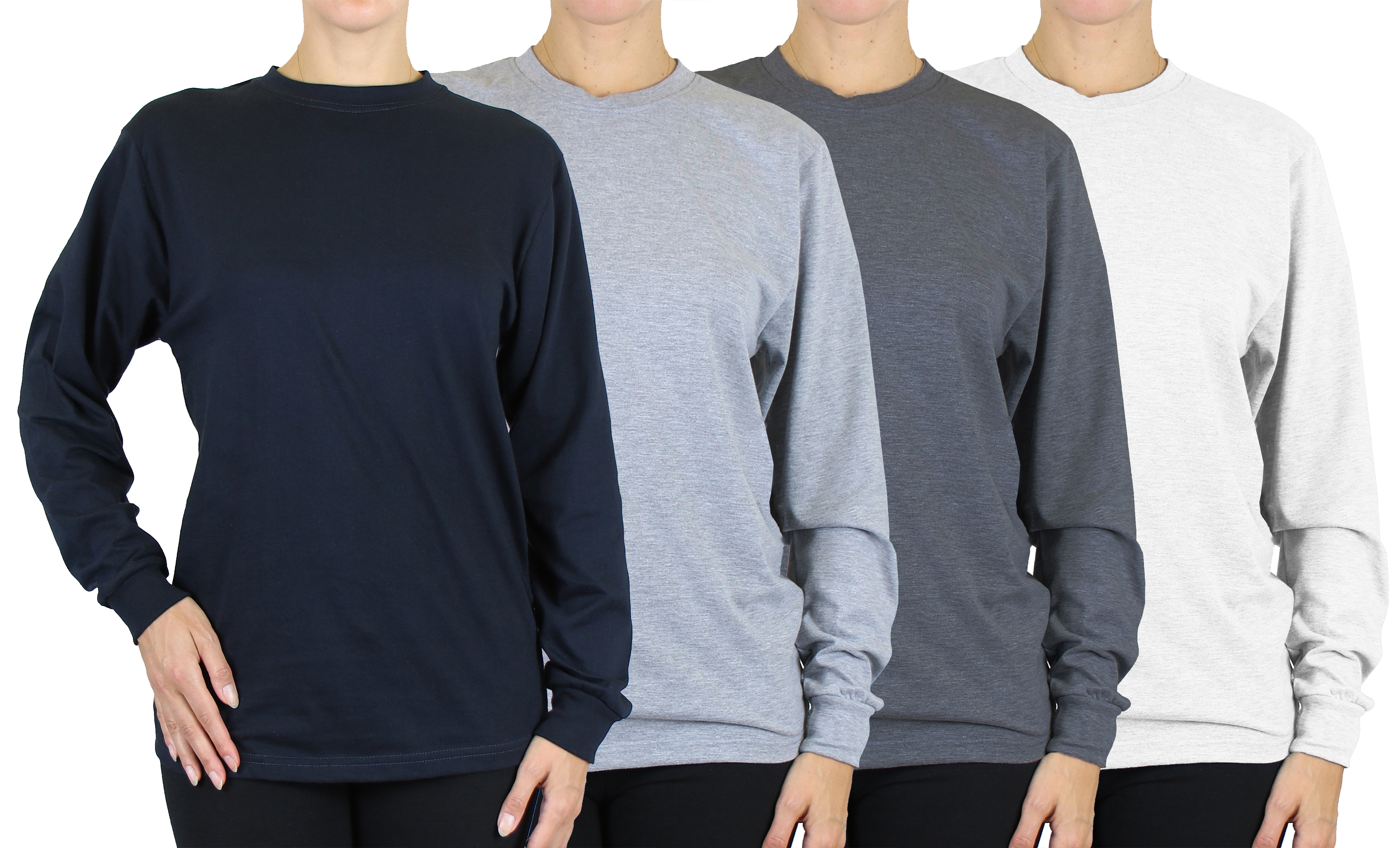4Pk Womens L/S Crew Neck Classic Shirt - Gallery 12