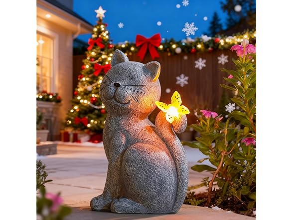 Solar Outdoor Cat Statue Décor