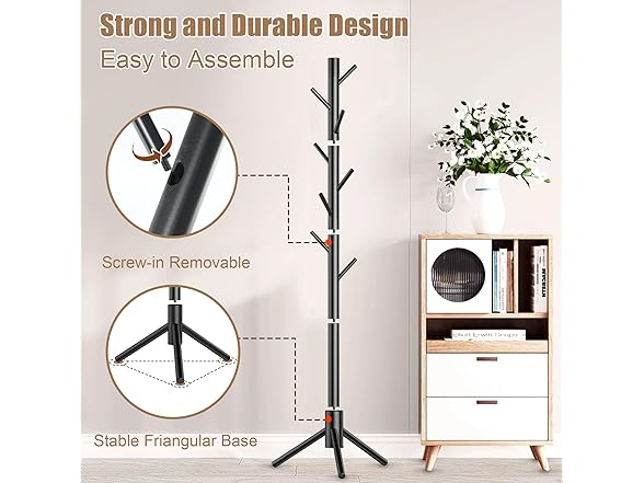 Wooden Coat Rack Stand (Black)