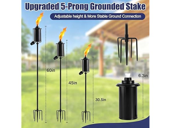 Takaouiu GAR-96 Metal Garden Torches, 6 Pack, 61in