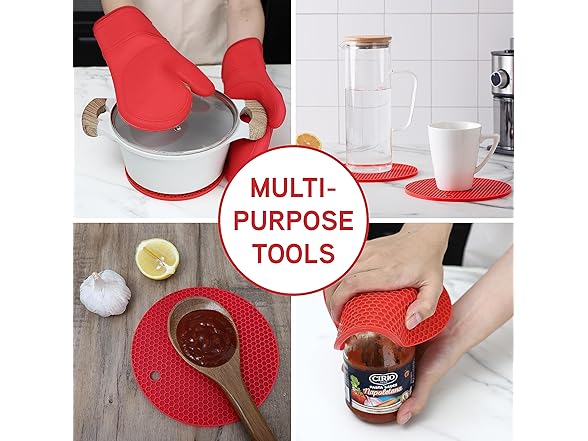 COOK WITH COLOR Silicone Oven Mitts Red, Mitt Set