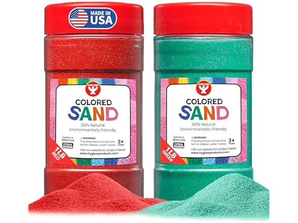 Hygloss Colored Sand for Crafts - 1 lb Bottle, Red and Green