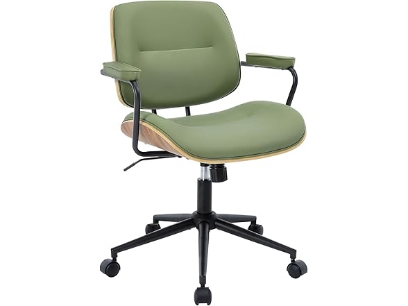 BV Mid Century Modern Office Chair Set of 1, Swivel Rolling Deak Chair with Armrests and Walnut Back, Adjustable Desk Chair for Home Office, Green (Open Box)