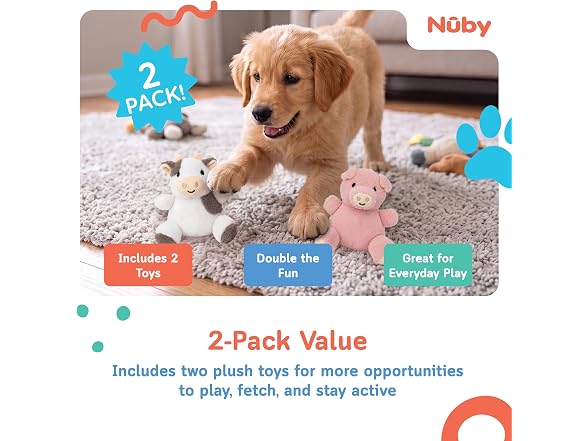 Nuby Plush Dog Toy 2-Pack – Plush Dog Toys Farm Animals