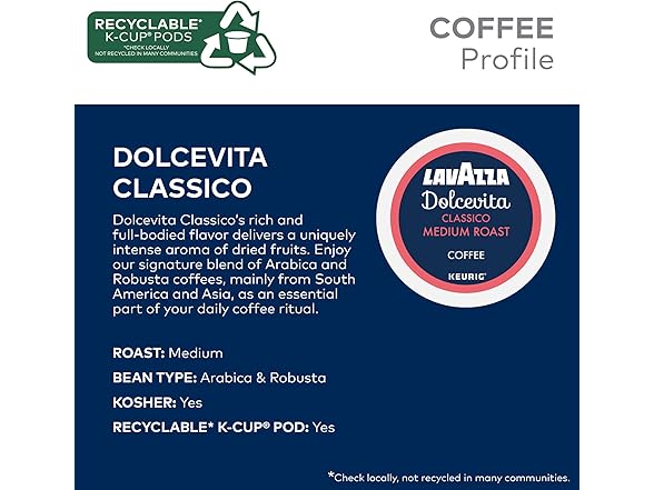 32ct Lavazza Dolcevita Classico, Single-Serve KCups