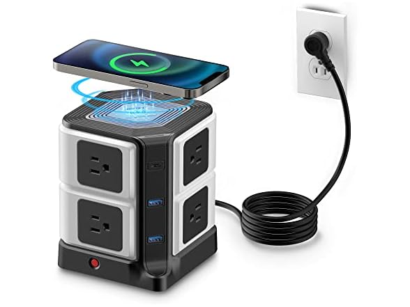 bestek USB C Power Strip with Wireless Charger