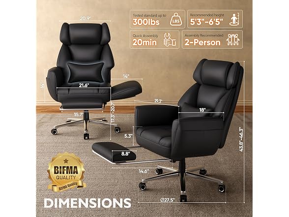 Ergonomic Criss Cross Office Chair with Footrest, Black
