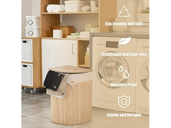 Julimoon Bamboo Laundry Hamper with Lid, Beige