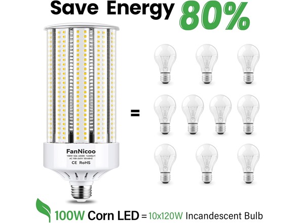 FanNicoo 2 Pack 1200W Equivalent 100W LED Corn Bulbs