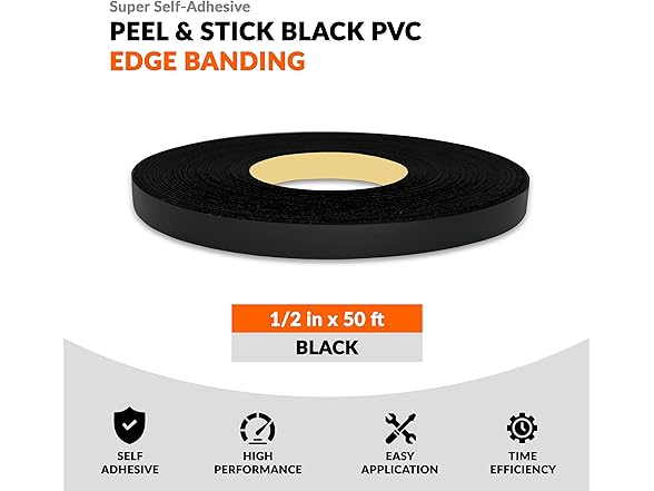 Black PVC Edge Banding 1/2"x50ft