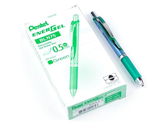 Pentel EnerGel RTX Pen, Green Ink 12-Pk
