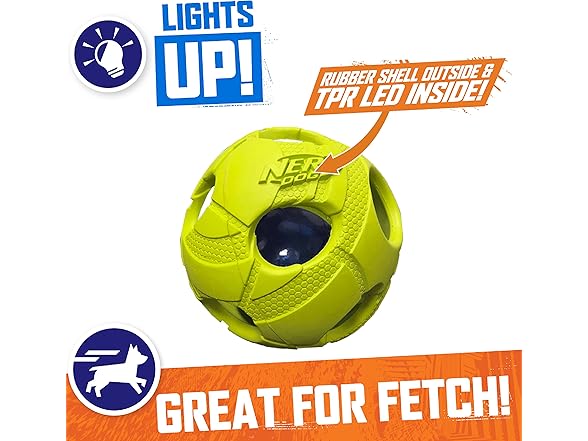 Nerf Dog Bash Ball Dog Toy with Interactive LED