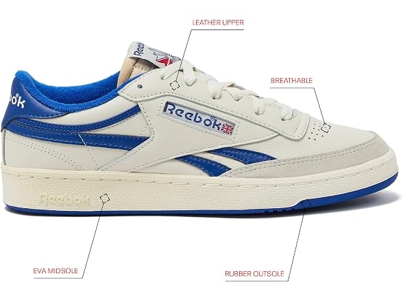 Reebok Club C Revenge Vintage Sneakers for Men - Casual Tennis Mens Shoes, Chalk/Collegiate Royal/Excellent Red, 7.5