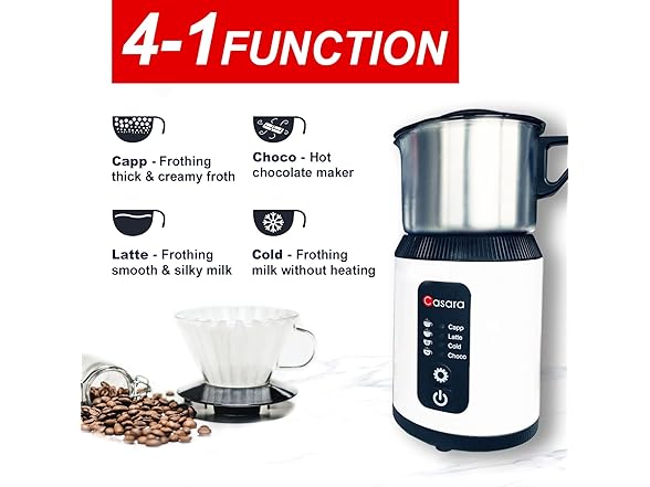 Casara 4-in-1 Electric Milk Steamer