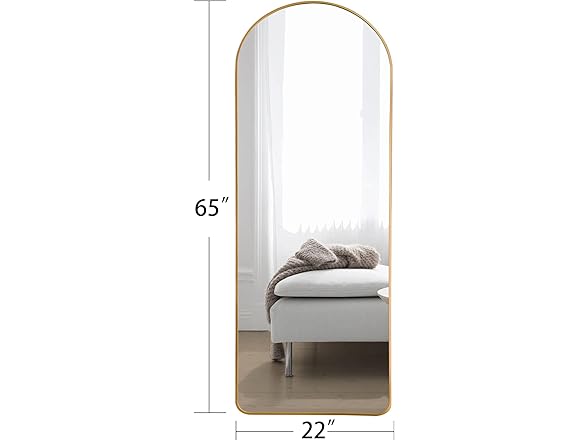 KIAYACI Arched Full Length Mirror Floor Mirror Gold 65 x 22"