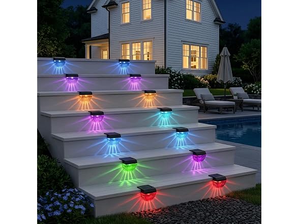 Melunar 12 Pack Solar Deck Lights RGB