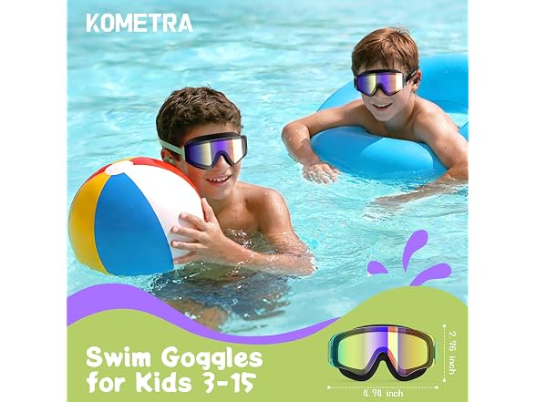 2 Pack Black/Green Swim Goggles Ages 3-15