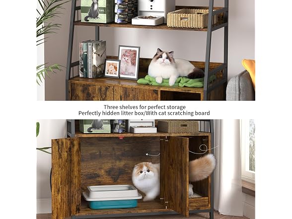 EasyCom Cat Litter Box Enclosure with Shelves