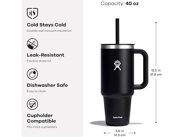 Hydro Flask Travel Tumbler with Handle 40oz - Choose Color