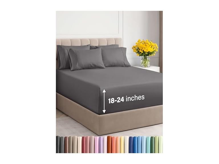 6 Piece Extra Deep Breathable Sheet Set- Choose Color & Size - Gallery 29
