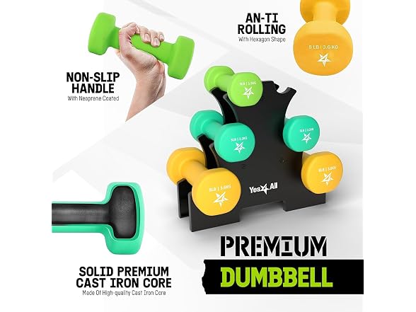 Yes4All Neoprene Dumbbell Set with Rack