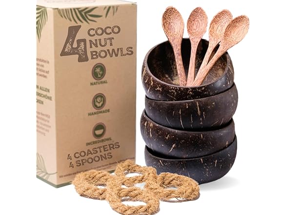 cocovibes 4 Handcrafted Wooden Bowls