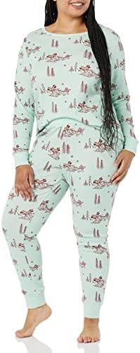 Amazon Essentials Disney | Marvel | Star Wars Women's Snug-Fit Cotton Pajama Sleepwear Sets, Mickey Winter - Womens Snug-fit, Large
