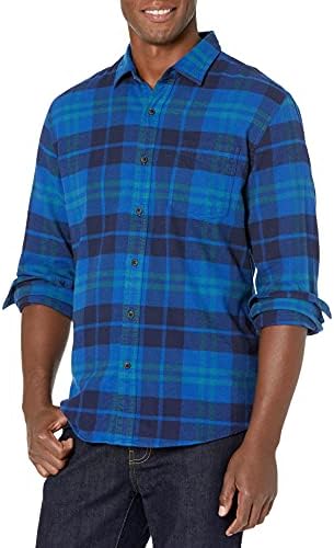 Amazon Essentials Men's Long-Sleeve Flannel Shirt (Available in Big & Tall), Black Blue Plaid, Small