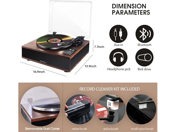 Herneum Record Player Bluetooth, Vintage