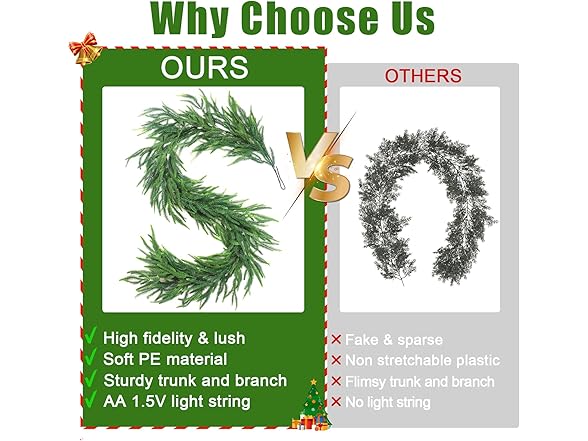 TISEMENT Norfolk Pine Garlands with Light String, 6F