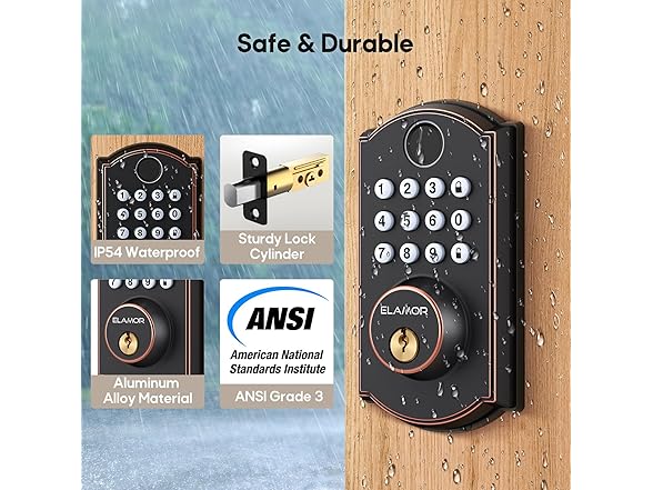 ELAMOR M19-Bronze Fingerprint Door Lock (Bronze)