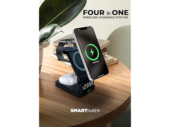 SMARThoKEN 4-in-1 Wireless Magnetic Charging Station w/Clock