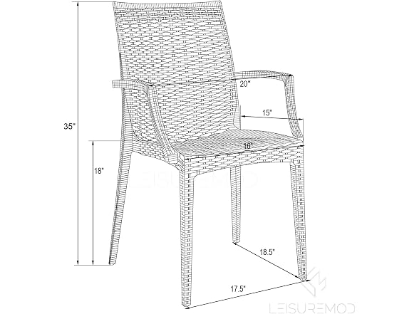 LeisureMod Hickory Stackable Patio Dining Armchair, 4pk