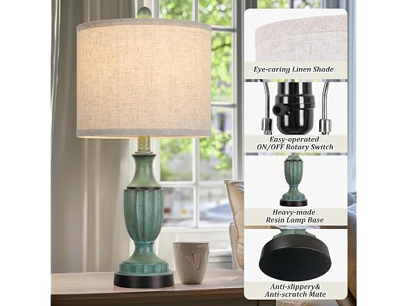Turquoise Farmhouse Living Room Table Lamps Set of 2