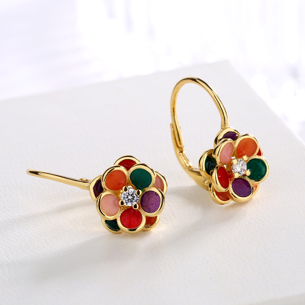Crystal Multi Color Floral Earrings - Gallery 5