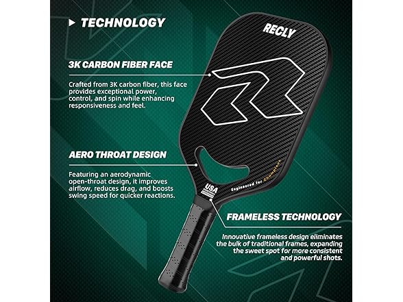 Recly Pickleball Paddle, 3K Carbon Fiber