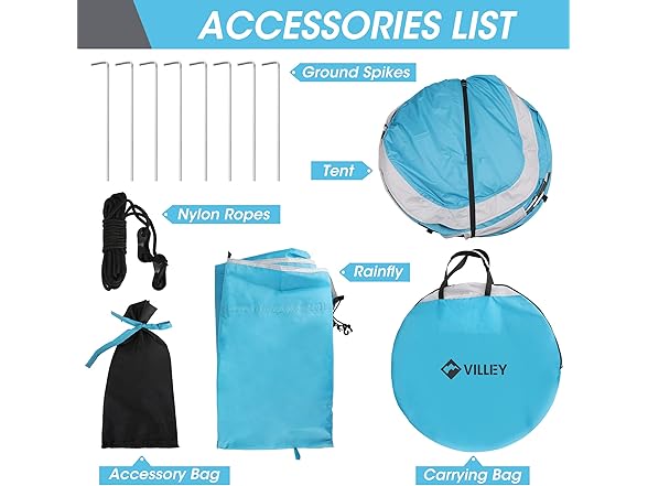 VILLEY 4 Person Easy Pop Up Tent Waterproof