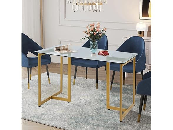 FurnitureR Tempered Glass Dining 47" Dinner Table