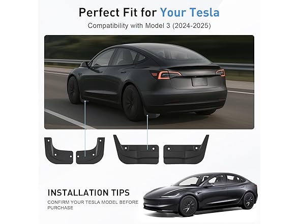 Safotad Mud Flaps for 2024-2025 Tesla Model 3
