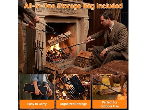 28 Inch Fireplace Tongs and Fire Poker Set