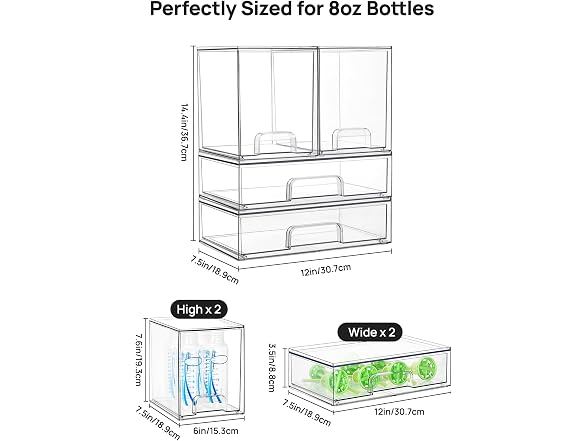 Vtopmart Multi Size Clear Stackable Storage Drawers