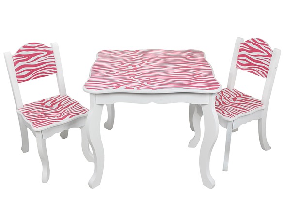 Zebra Table Chair Set White And Pink Kids Toys