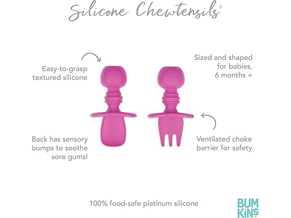 Bumkins Baby Utensils Set, Chewtensils Silicone