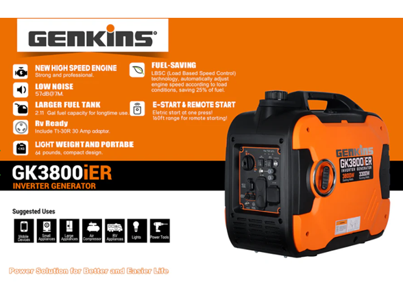 Genkins GK3800iER 3800 Watt Portable Inveter Generator