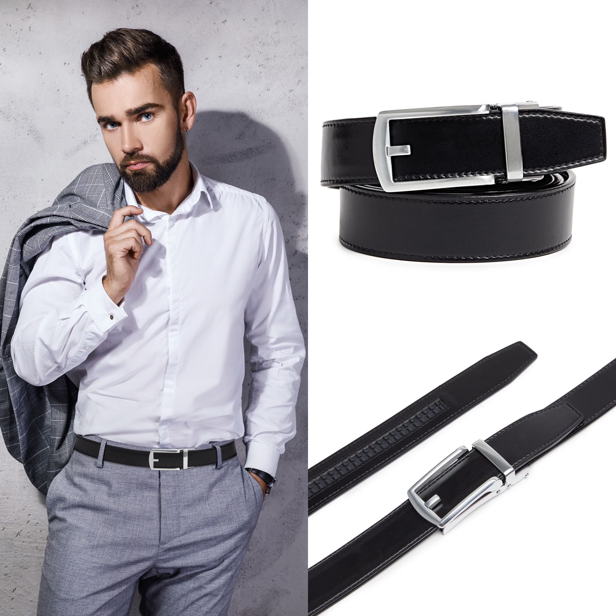 Carlo Fellini Mens Leather Ratchet Belt - Gallery 40