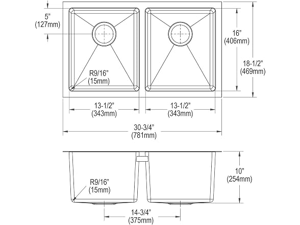 Elkay Crosstown 16 G SS Equal Double Bowl Sink Kit w Faucet