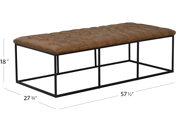 HomePop 58in Bench PU Leather Lt Brown